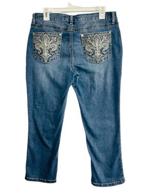 APT. 9 Rhinestone Fleur-de-lis Jeans Bling 12 Blue Embellished Soft Plus Y2K